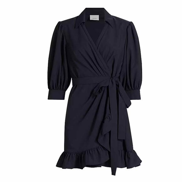 Cinq à Sept Vickie Wrap Ruffle Mini Dress Size US 4 Navy - Picture 1 of 14